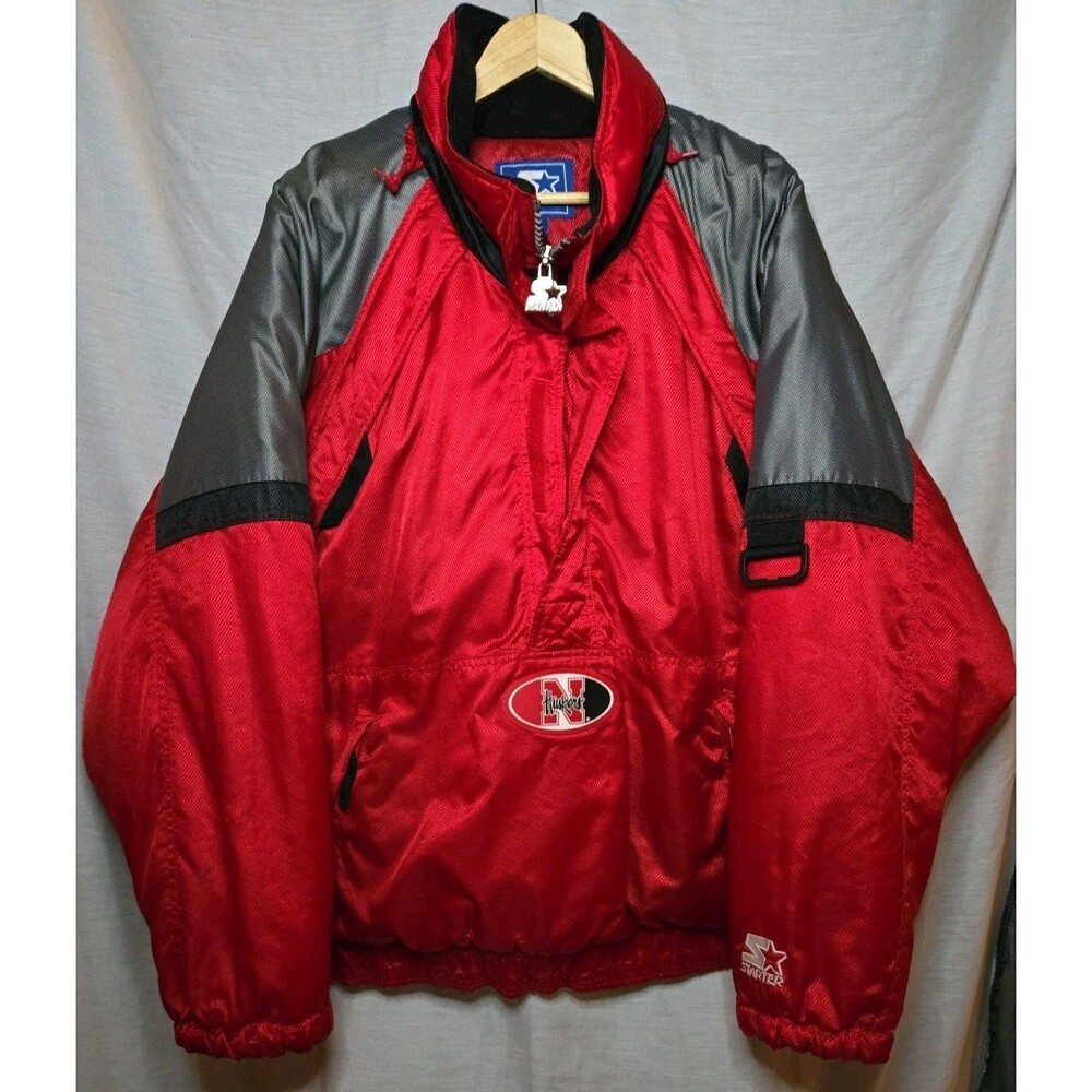 Nebraska Corn Huskers, Starter Pullover Jacket Coat Red, Gray, Black Men's Sz L